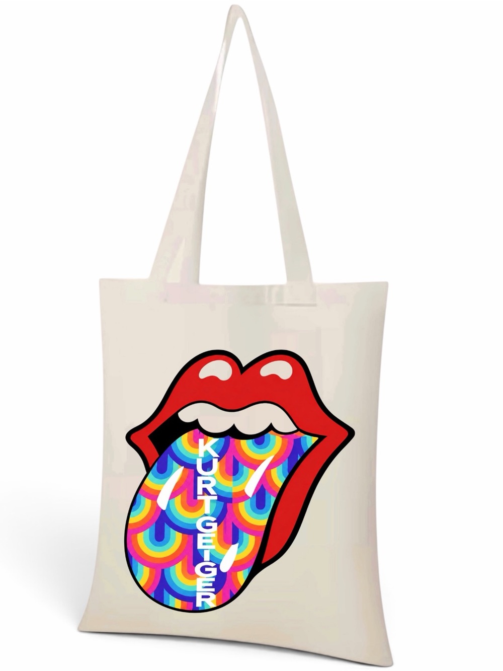 Fashion Canvas Tote with Rainbow Tongue Graphic